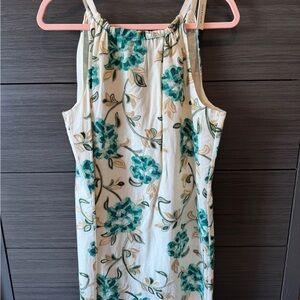 Max Studio Cream Dress with Teal Floral Embroidery